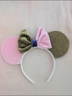 Velvet Minnie Ear Headband with Pink & Olive Bow